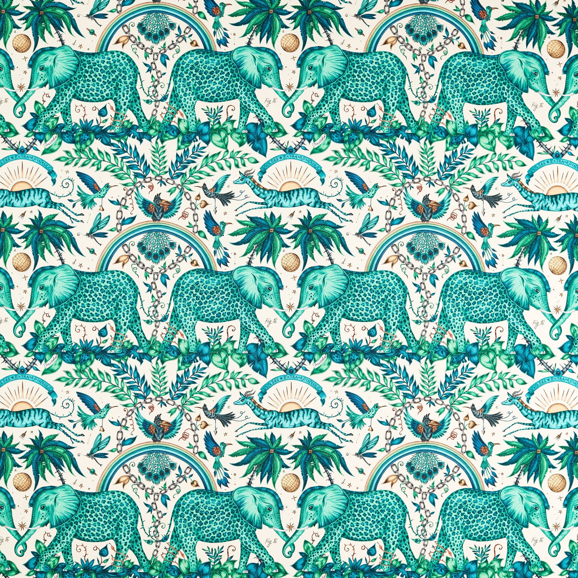 CCF087102 Zambezi Indoor Outdoor Green Emma J Shipley Indoor Outdoor Wild Escape Fabric by Clarke & Clarke