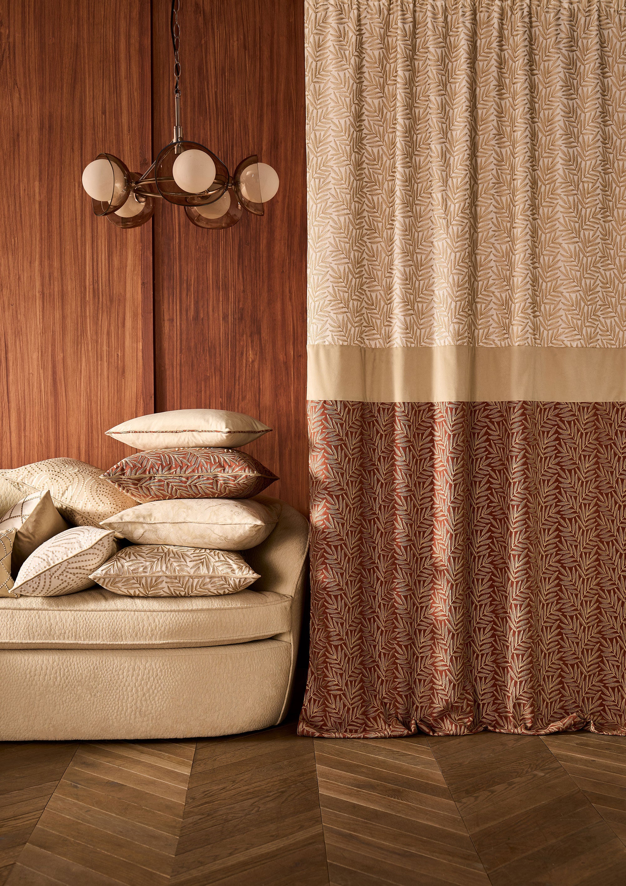 CCF0881-01 VIrgata Cinnamon Expressions Fabric by Clarke & Clarke