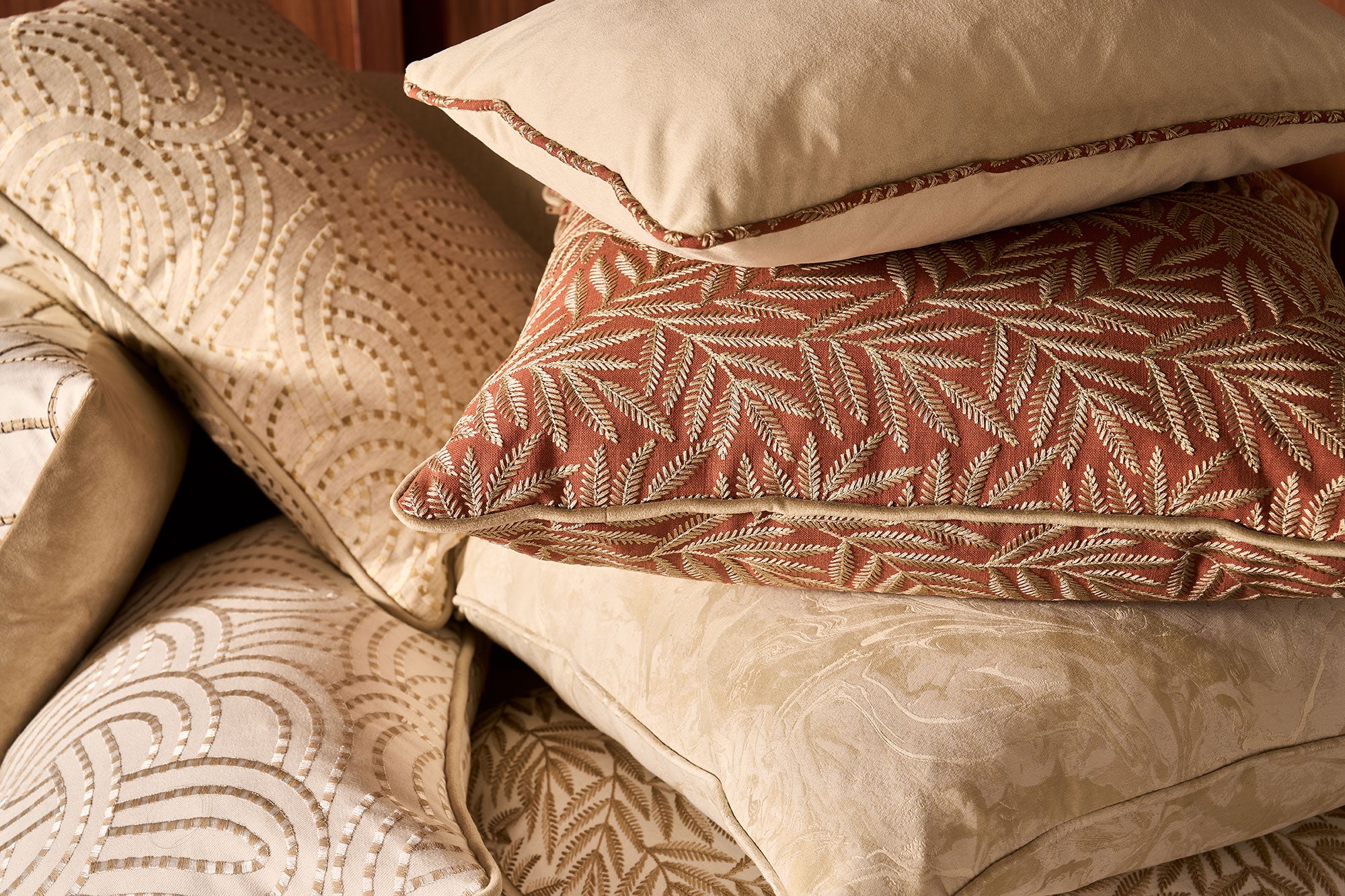 CCF0881-01 VIrgata Cinnamon Expressions Fabric by Clarke & Clarke