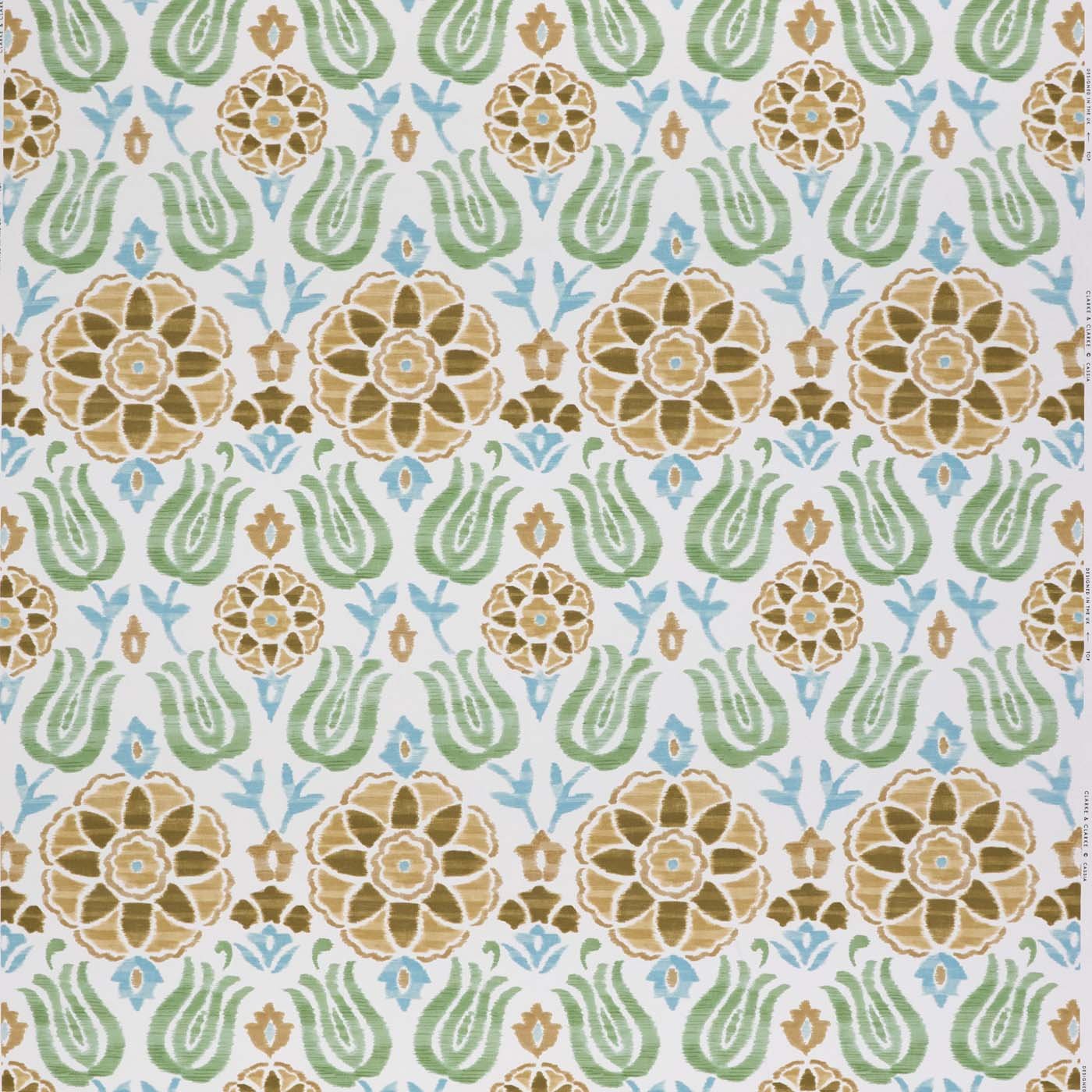 CCF0896-02 Cassia Seafoam / Mustard Fabric by Clarke & Clarke