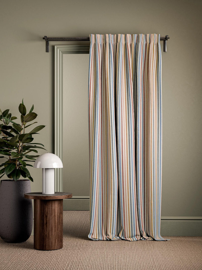 CCF0897-01 Grove Stripe Mustard / Terracotta / Storm Cassia Fabric by Clarke & Clarke