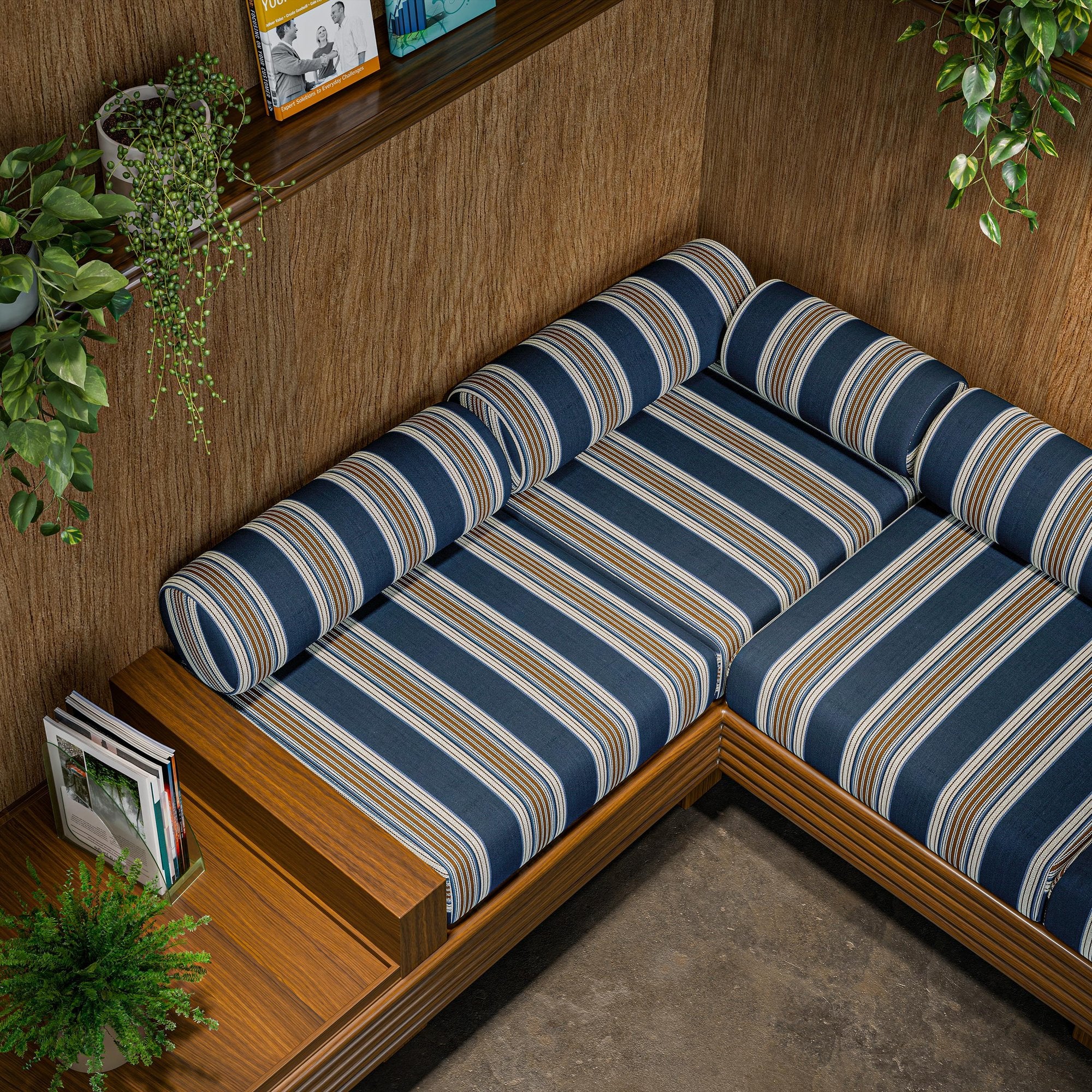 CCF0906-03 Marylebone Navy / Rust Edgeworth II Fabric by Clarke & Clarke