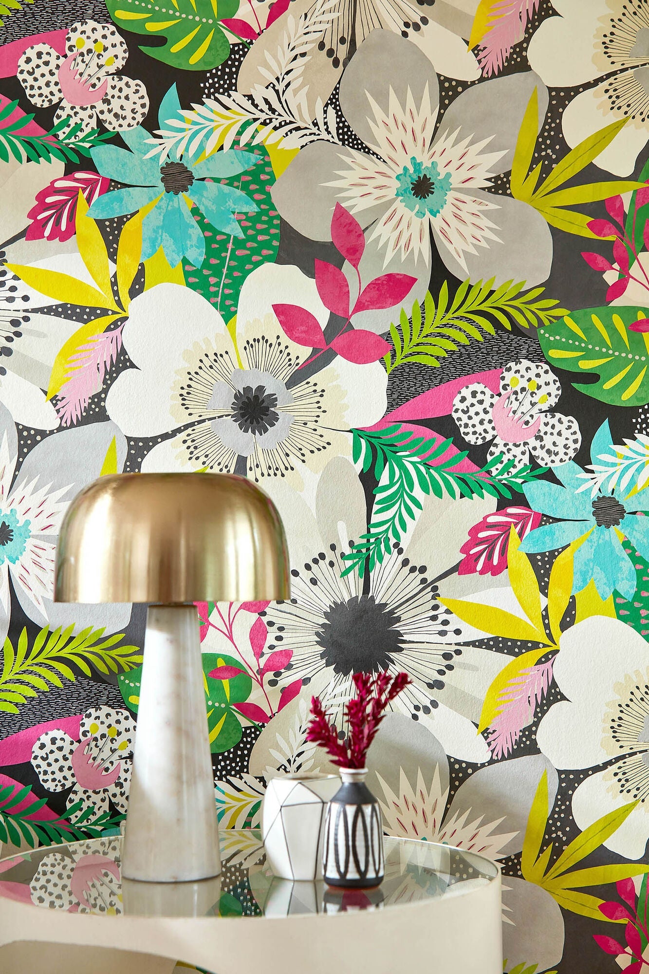 CEP50101W Floral Riot Chalk & Carbon Wallpaper by Ohpopsi