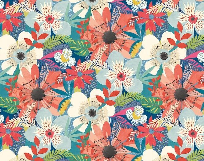 CEP50104W Floral Riot Indigo Wallpaper by Ohpopsi