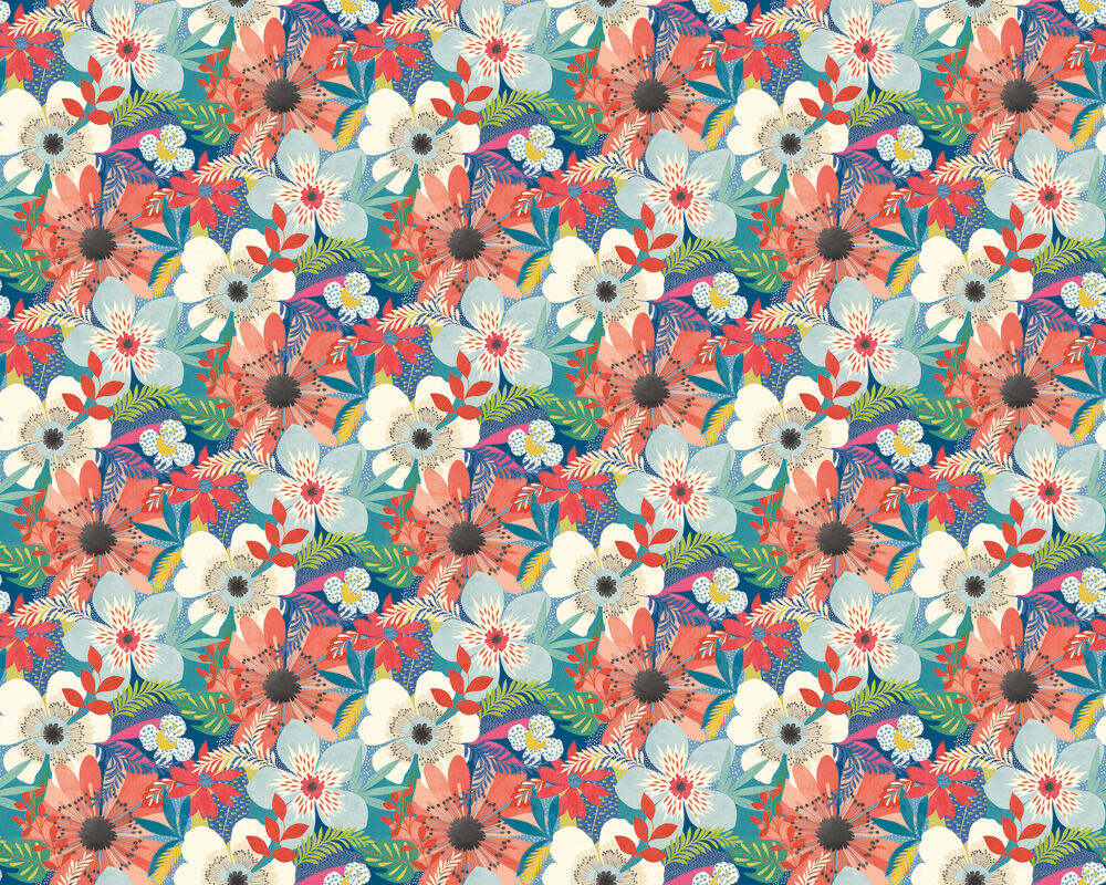 CEP50104W Floral Riot Indigo Wallpaper by Ohpopsi