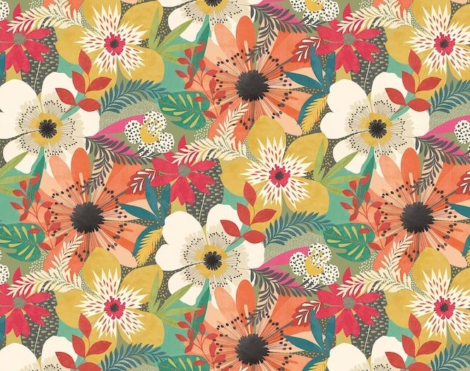 CEP50105W Floral Riot Olive Wallpaper by Ohpopsi