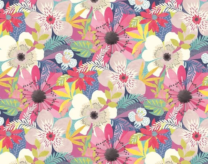 CEP50106W Floral Riot Raspberry Wallpaper by Ohpopsi