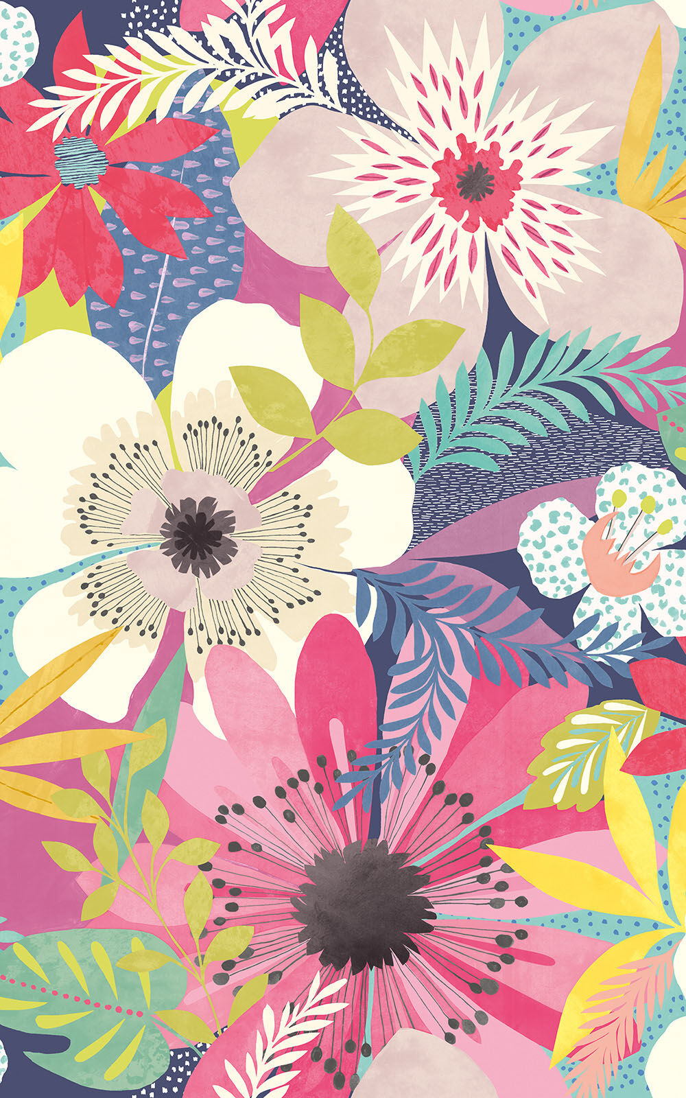 CEP50106W Floral Riot Raspberry Wallpaper by Ohpopsi