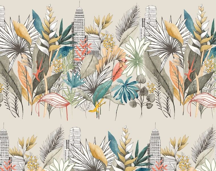CEP50109W Urban Tropic Parchment Wallpaper by Ohpopsi