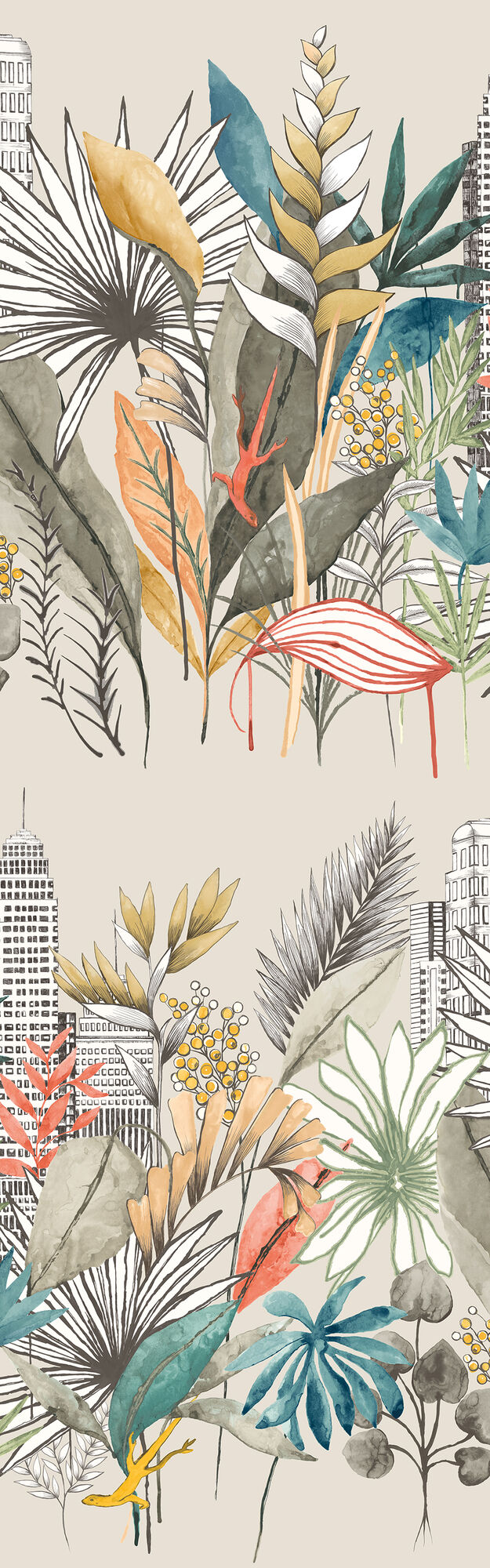 CEP50109W Urban Tropic Parchment Wallpaper by Ohpopsi