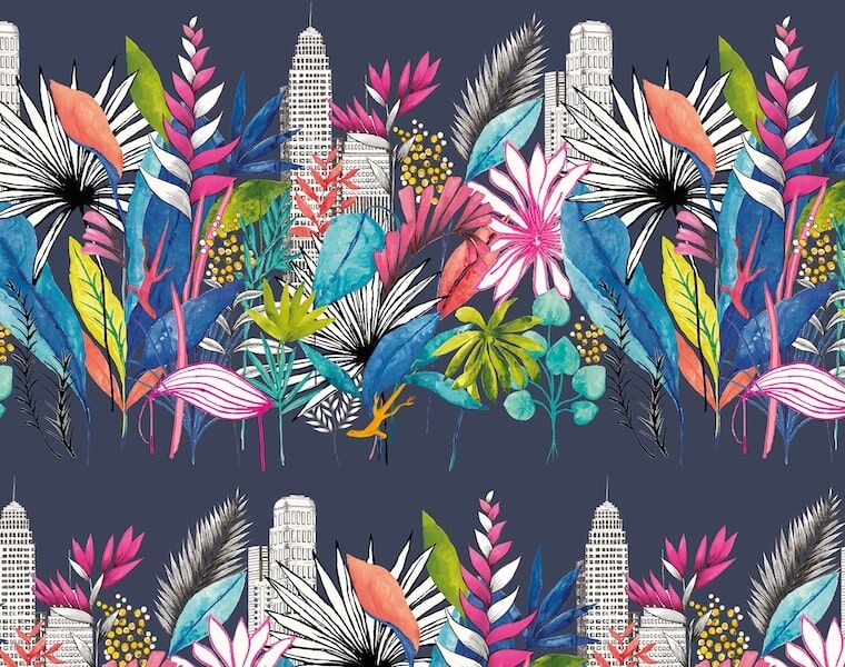CEP50110W Urban Tropic Midnight Wallpaper by Ohpopsi