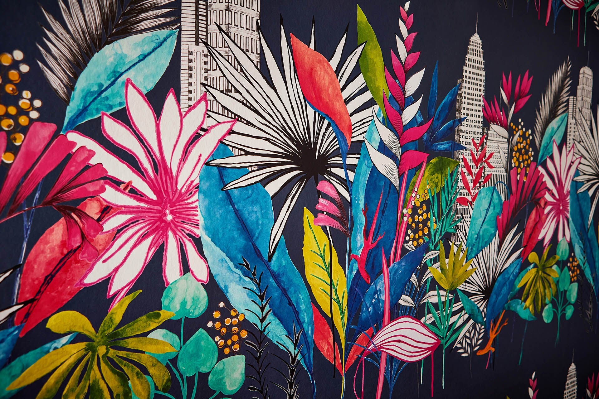 CEP50110W Urban Tropic Midnight Wallpaper by Ohpopsi