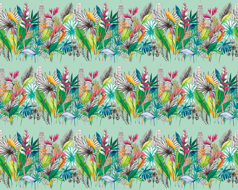 CEP50112W Urban Tropic Azure Wallpaper by Ohpopsi