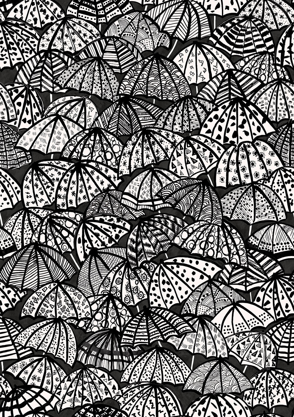 CEP50113W Jolly Brollies Noir Wallpaper by Ohpopsi