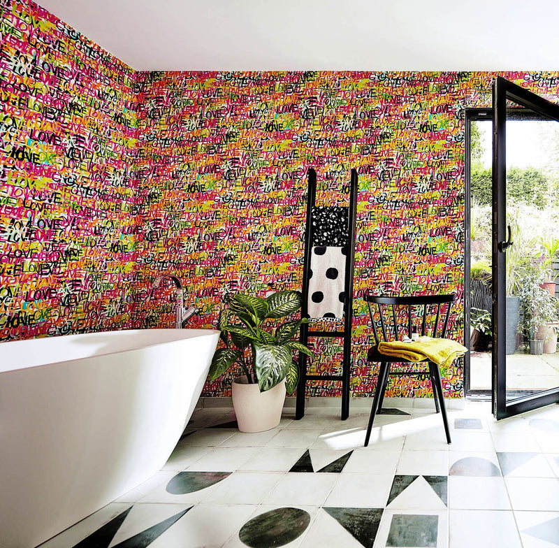 CEP50119W Love Scribble Multi Riot Wallpaper by Ohpopsi