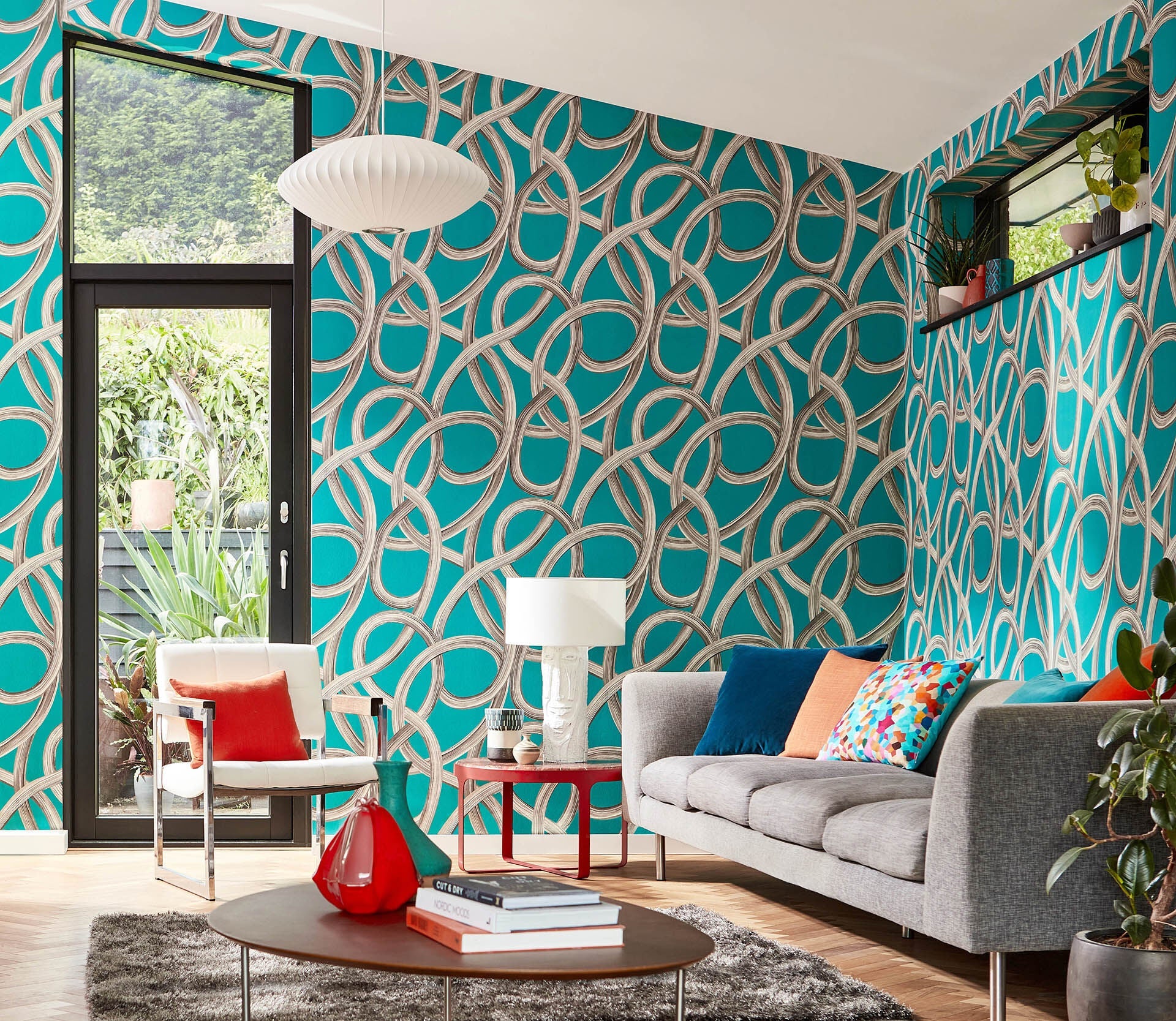 CEP50124W Twisted Geo Turquoise Wallpaper by Ohpopsi