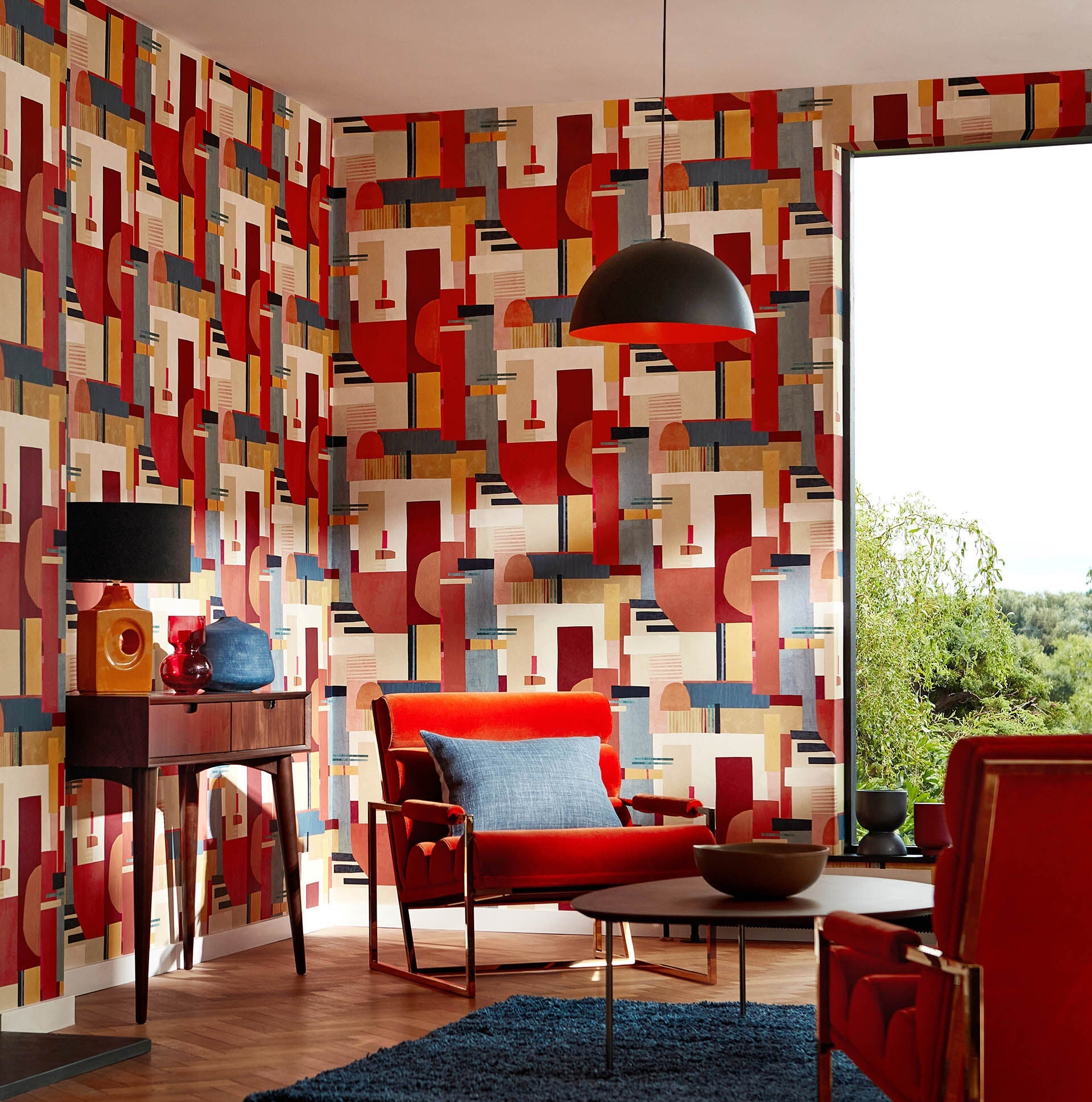 CEP50130W Blocs Paprika Wallpaper by Ohpopsi