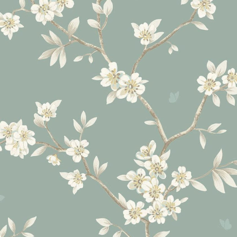 Hanami Trail Marine Green Chinoiserie Wallpaper by Today Interiors