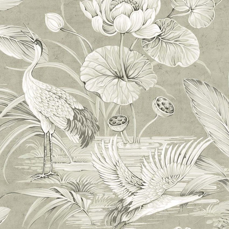 Tsuru Bird Mica Chinoiserie Wallpaper by Today Interiors