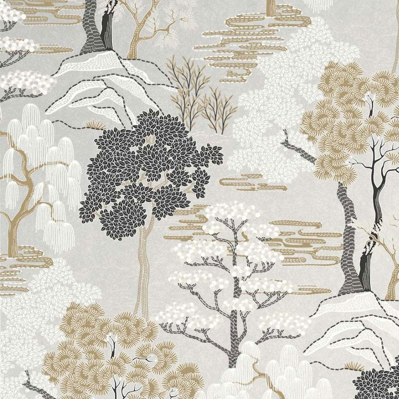 Mori Trees Fog Chinoiserie Wallpaper by Today Interiors