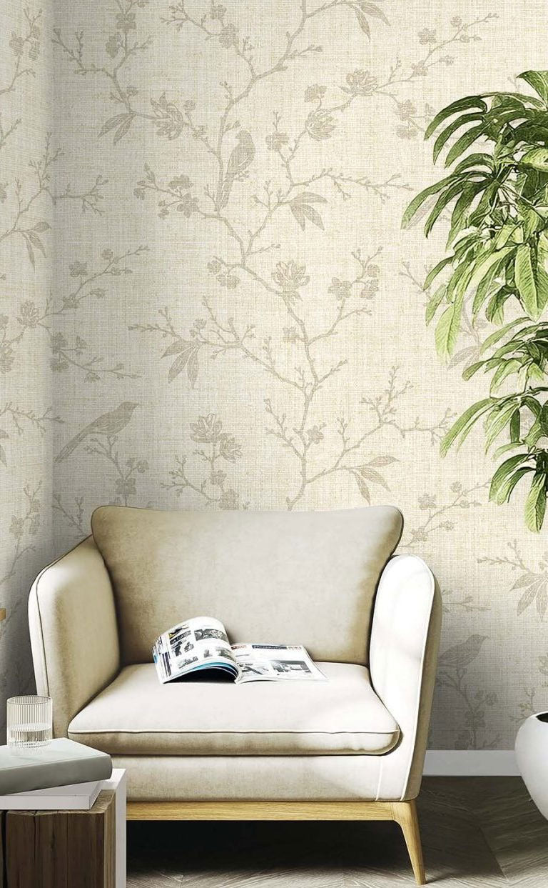 Yuye Silhouette Oat Chinoiserie Wallpaper by Today Interiors