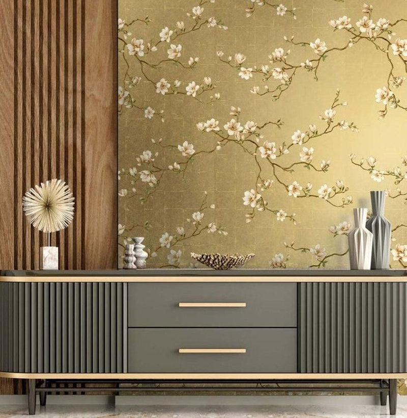 Moonlace Magnolia Specialty Foil Chinoiserie Wallpaper by Today Interiors