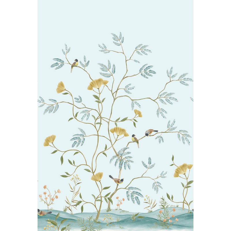 Mokusei Branch Mural Sky Chinoiserie Mural by Today Interiors