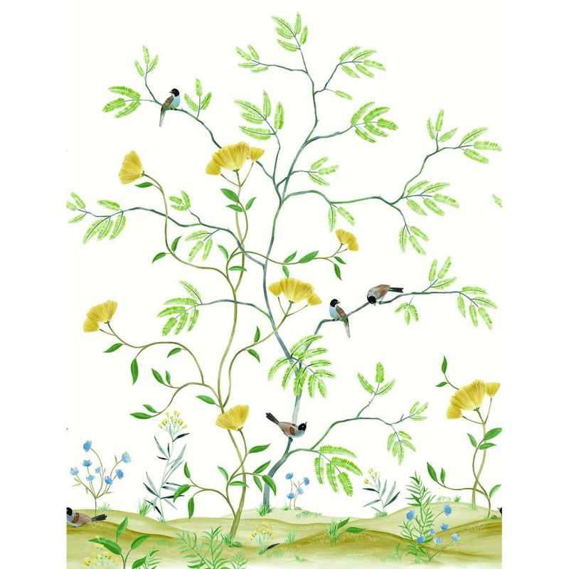 Mokusei Branch Mural Meadow Chinoiserie Mural by Today Interiors