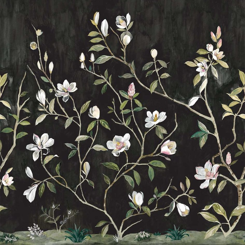 Kaiyu Dogwood Mural Carbon Chinoiserie Mural by Today Interiors
