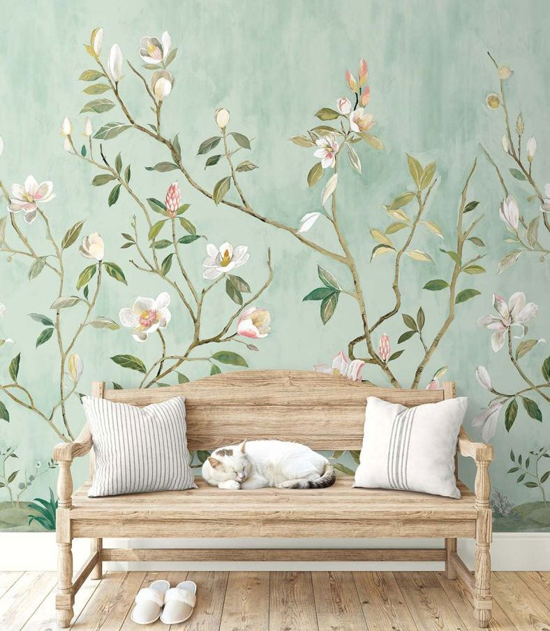 Kaiyu Dogwood Mural Seaside Chinoiserie Mural by Today Interiors