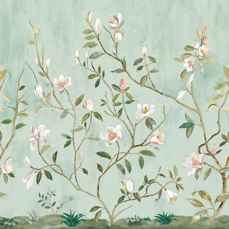 Kaiyu Dogwood Mural Seaside Chinoiserie Mural by Today Interiors