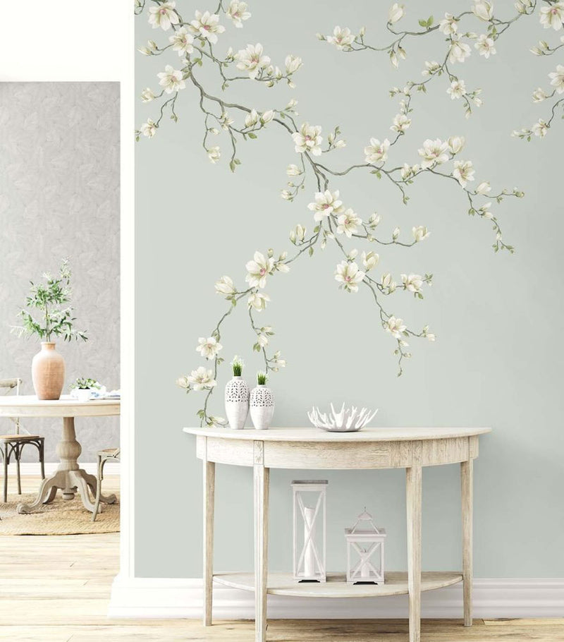 Miyabi Bloom Mural Silver Chinoiserie Mural by Today Interiors