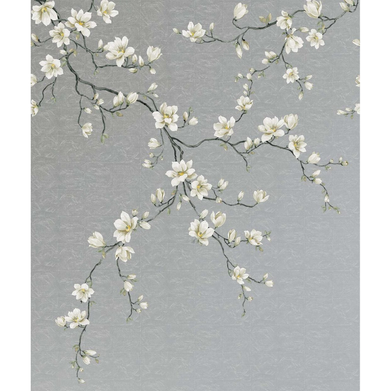 CH32318M Miyabi Bloom Mural Silver Chinoiserie Mural by Today Interiors