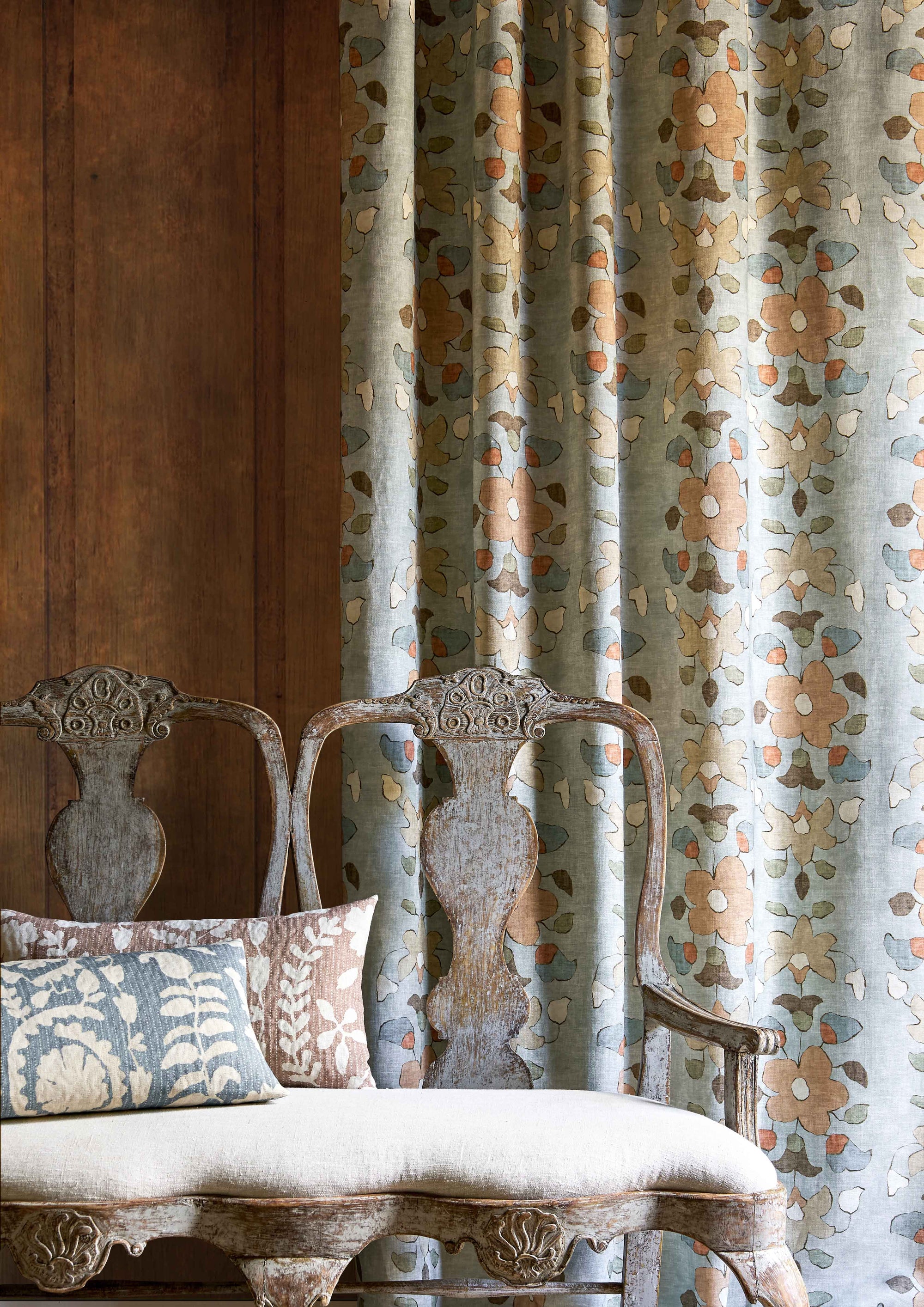 Rosetta Smoke Sprigs & Twigs Fabric by Lewis & Wood
