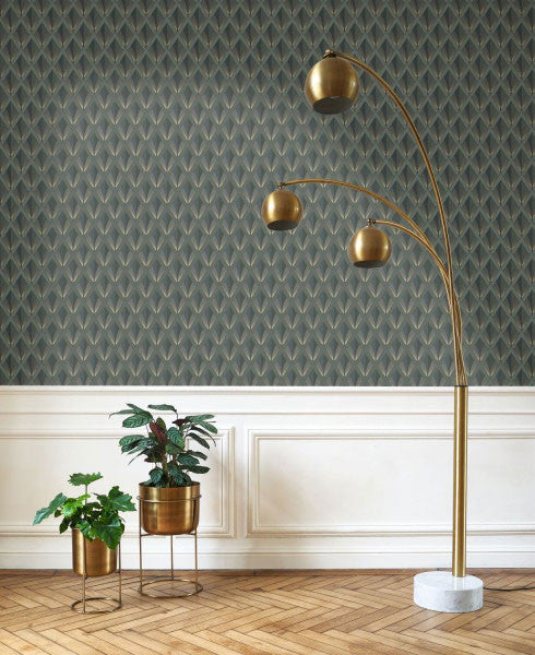 88677474 Chrysler Twenties Vert Kaki Wallpaper by Casadeco