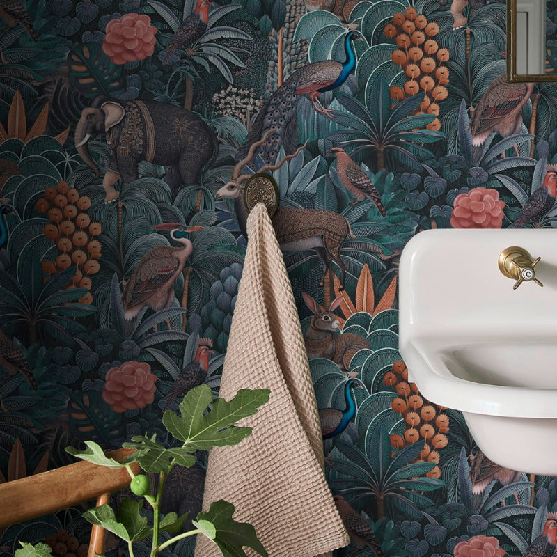 142315 Jungle Jamboree Navy & Teal Wallpaper by Graham & Brown