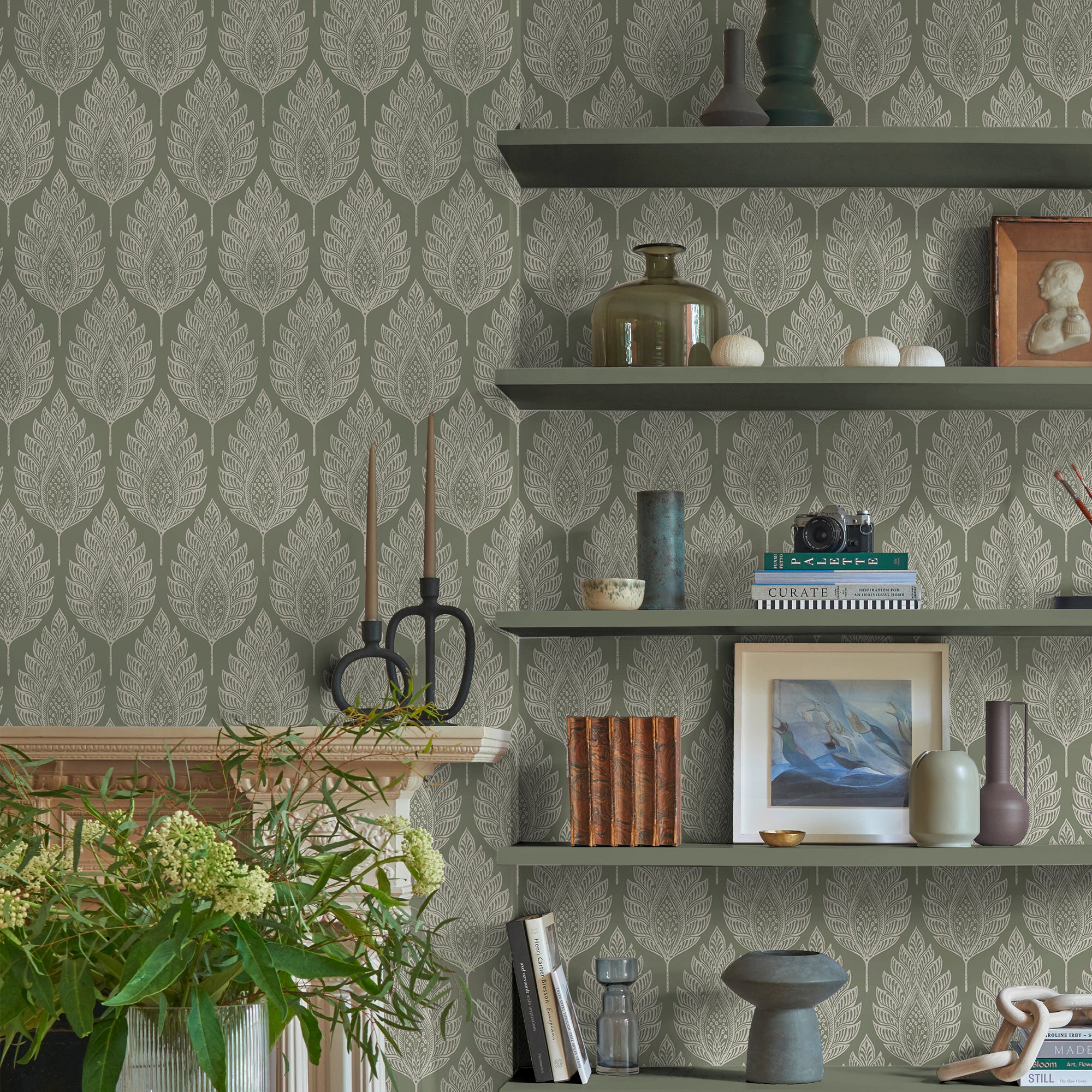 142308 Flame Leaf Sage Wallpaper by Graham & Brown