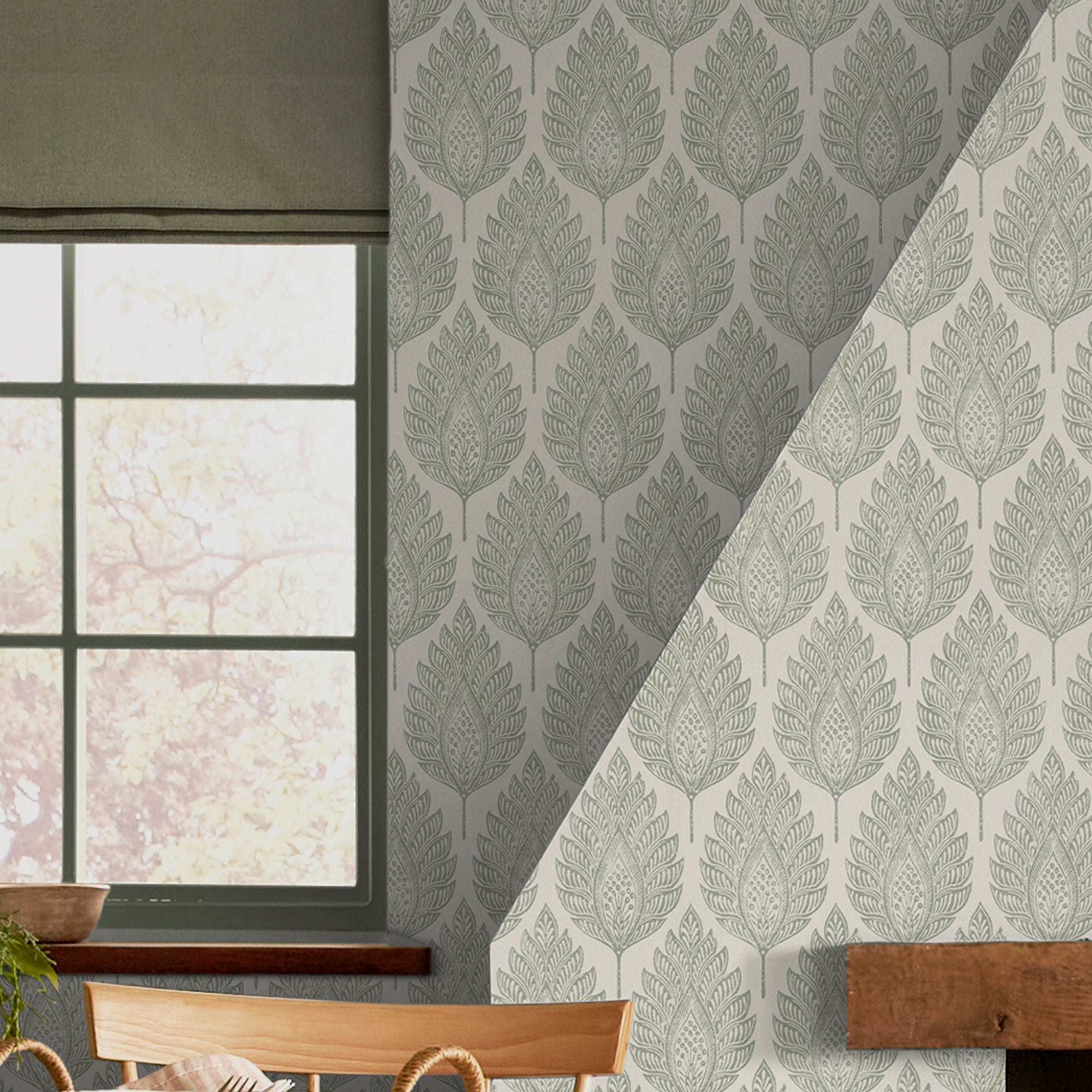 142307 Flame Leaf Neutral Wallpaper by Graham & Brown