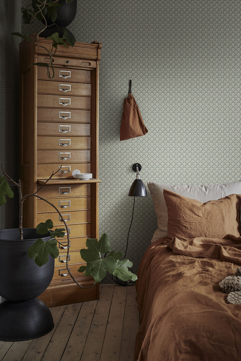 S10236 Moss Green Beata Le Village Wallpaper by Sandberg