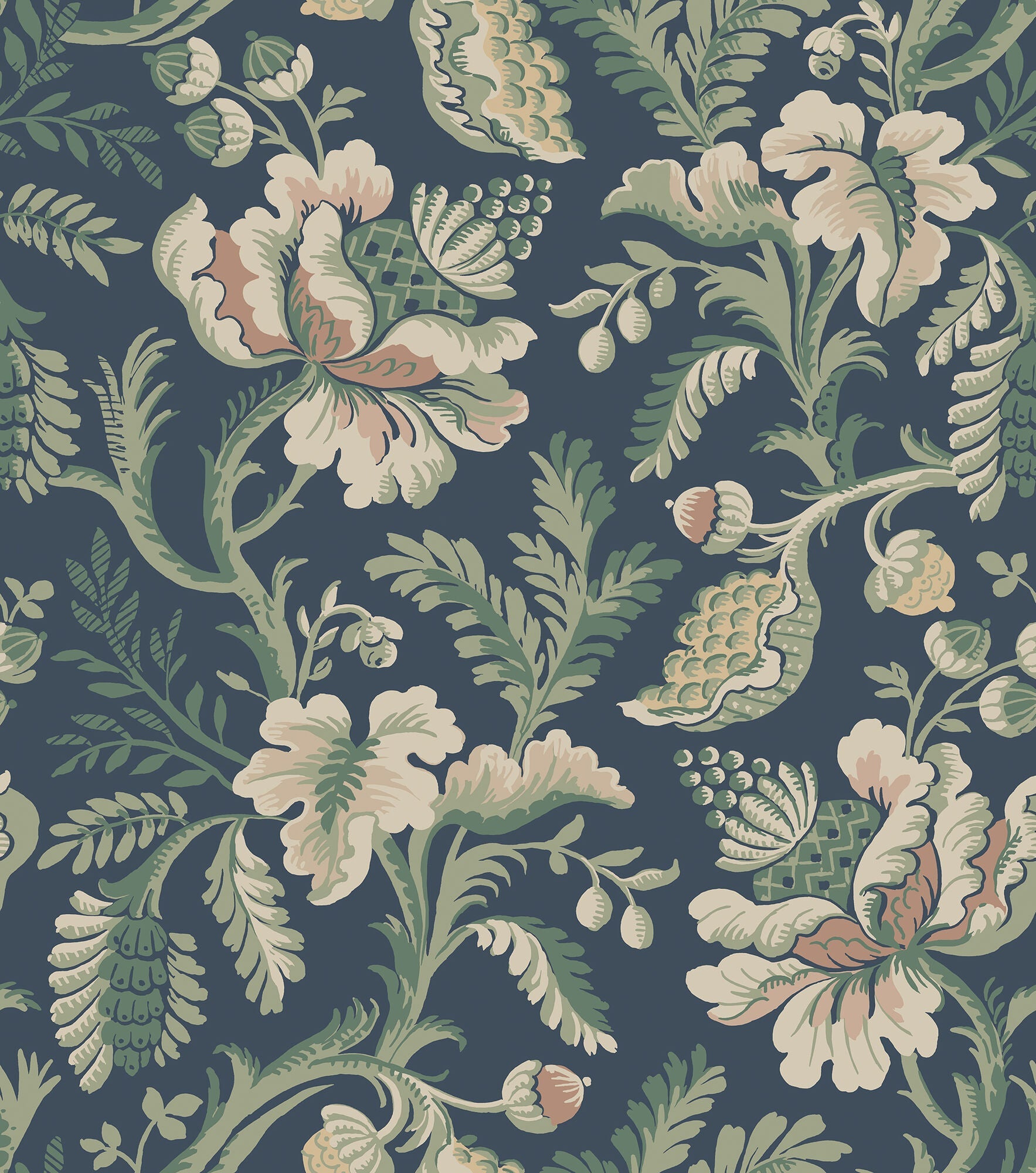 S10240 Midnight Blue Daphne Le Village Wallpaper by Sandberg