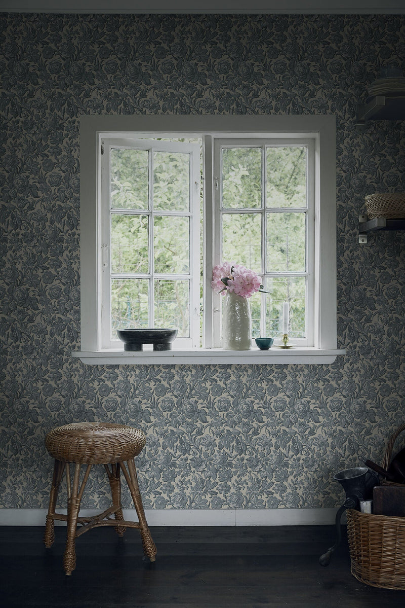 S10246 Misty Blue Valentin Le Village Wallpaper by Sandberg