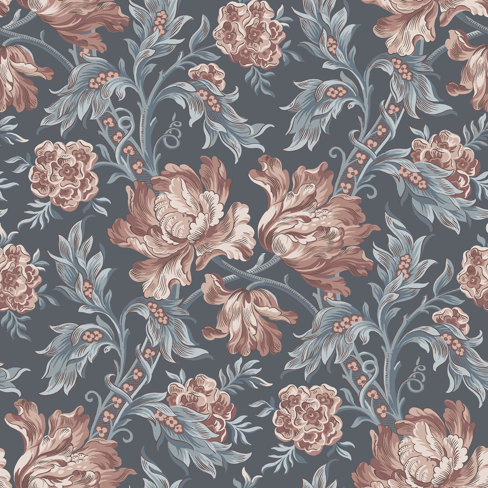 S10253 Indigo Blue Amelia Le Village Wallpaper by Sandberg