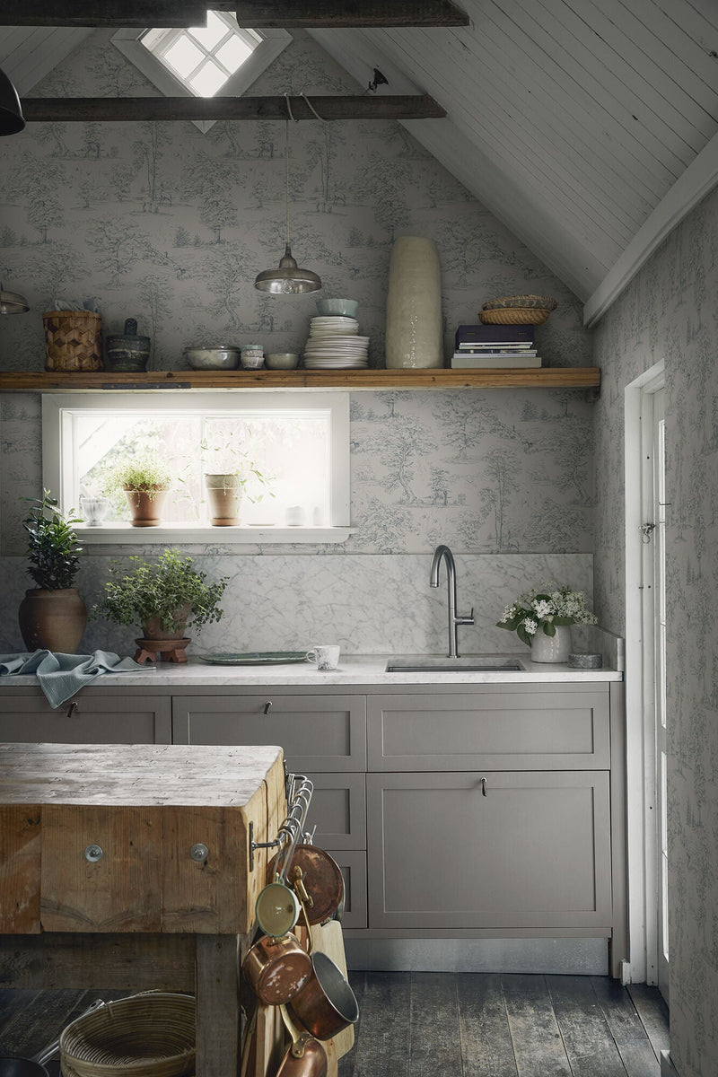 S10254 Indigo Blue Montfort Le Village Wallpaper by Sandberg