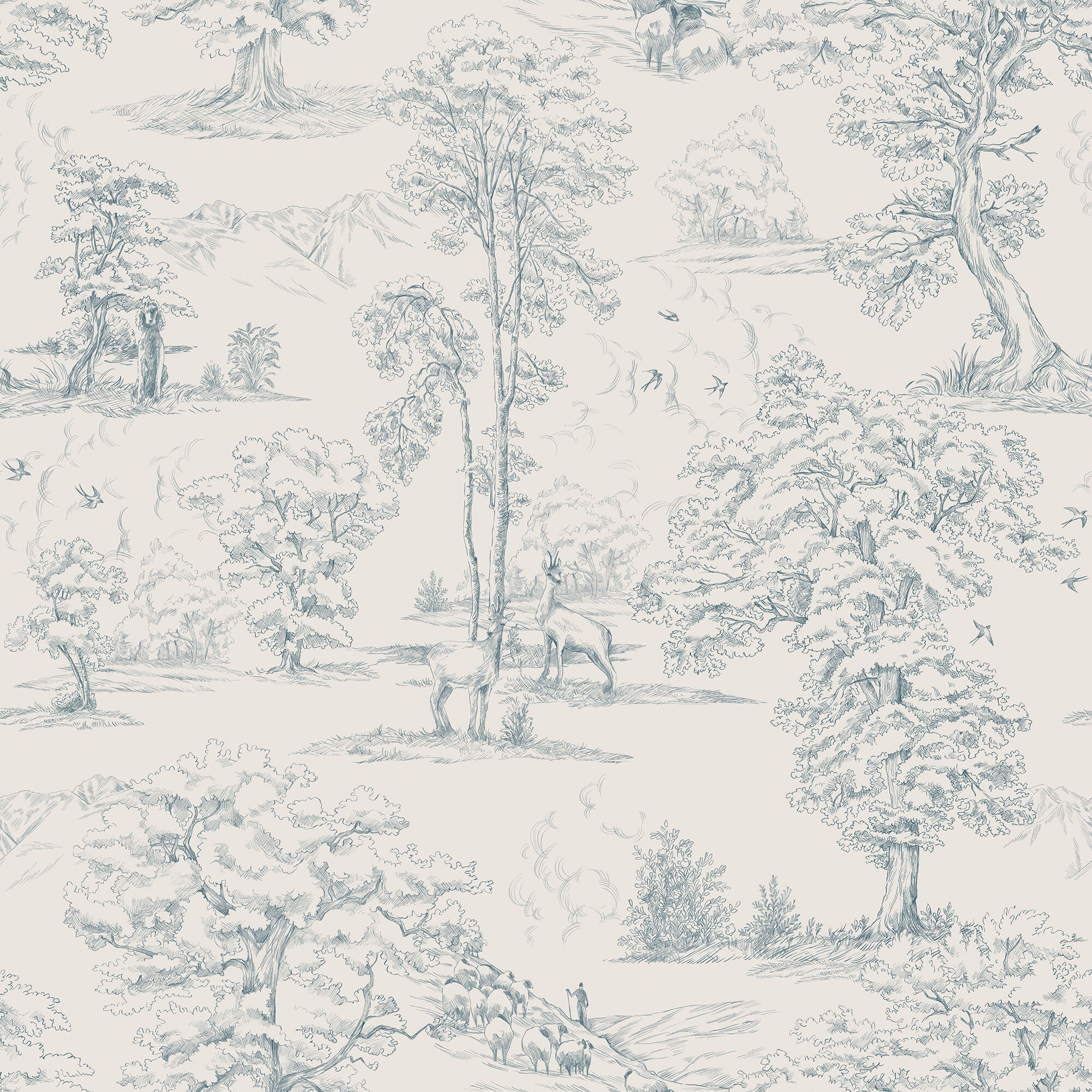 S10254 Indigo Blue Montfort Le Village Wallpaper by Sandberg