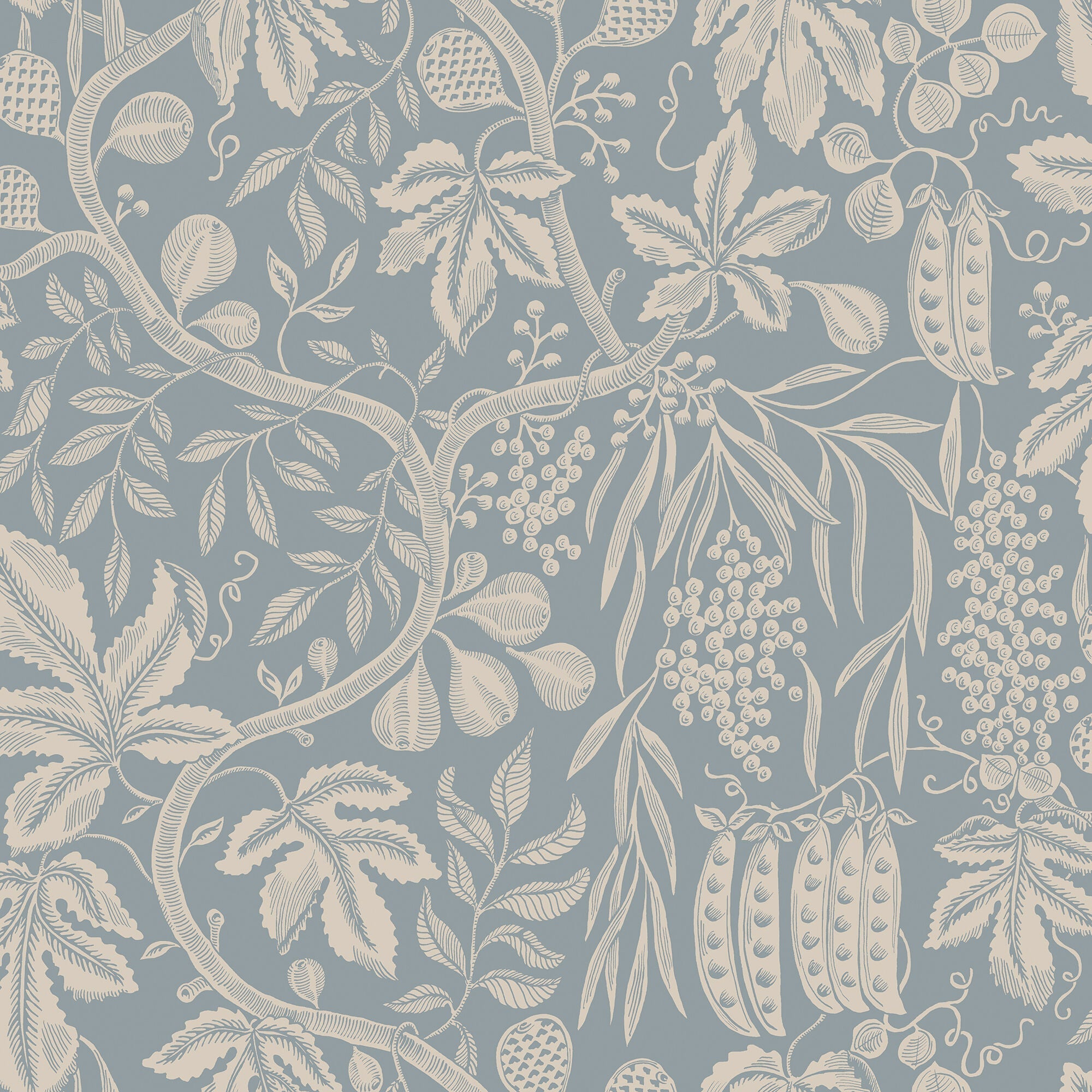 S10260 Misty Blue Fig Garden Le Village Wallpaper by Sandberg