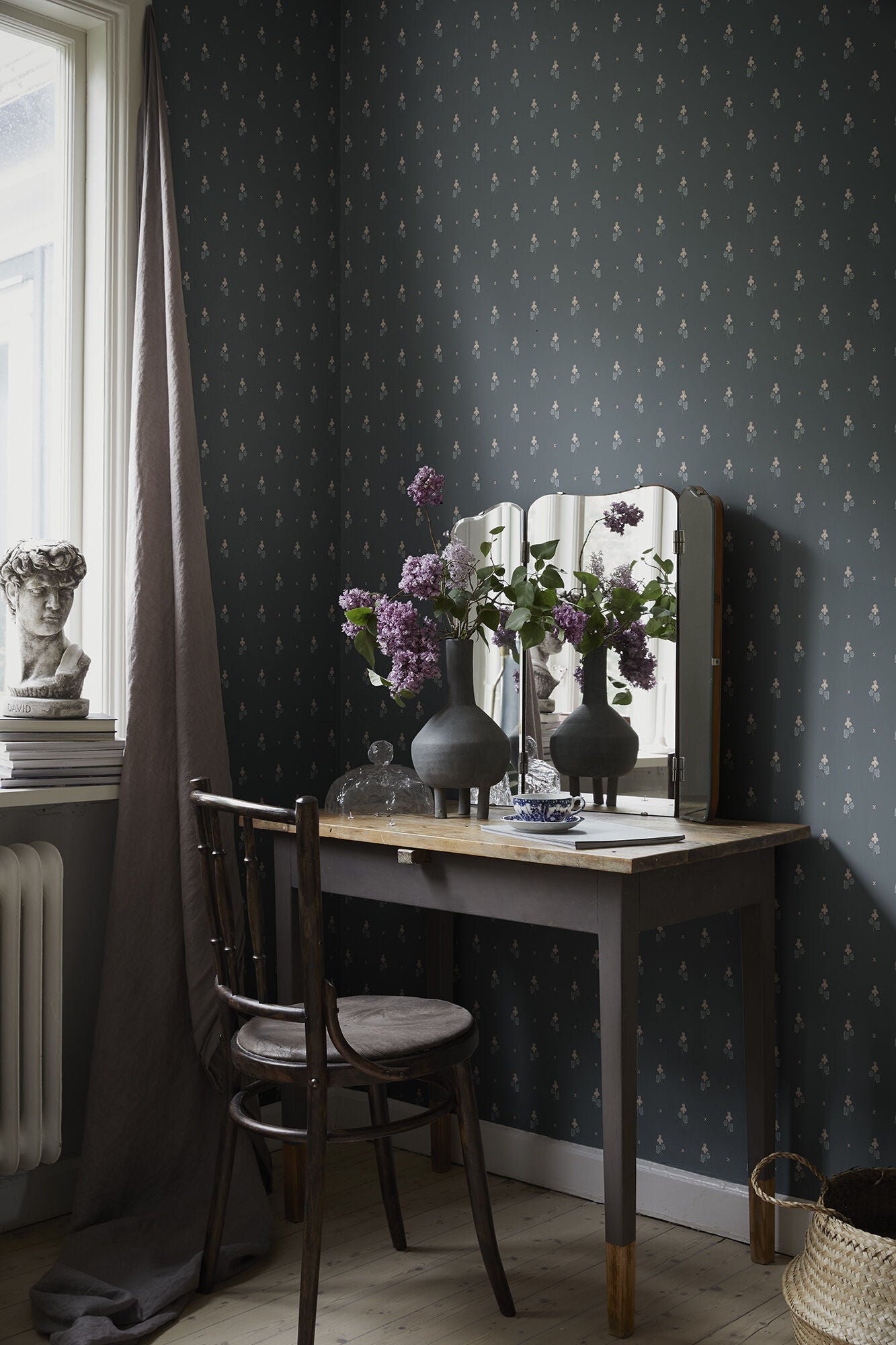 S10269 Indigo Blue Mimi Le Village Wallpaper by Sandberg