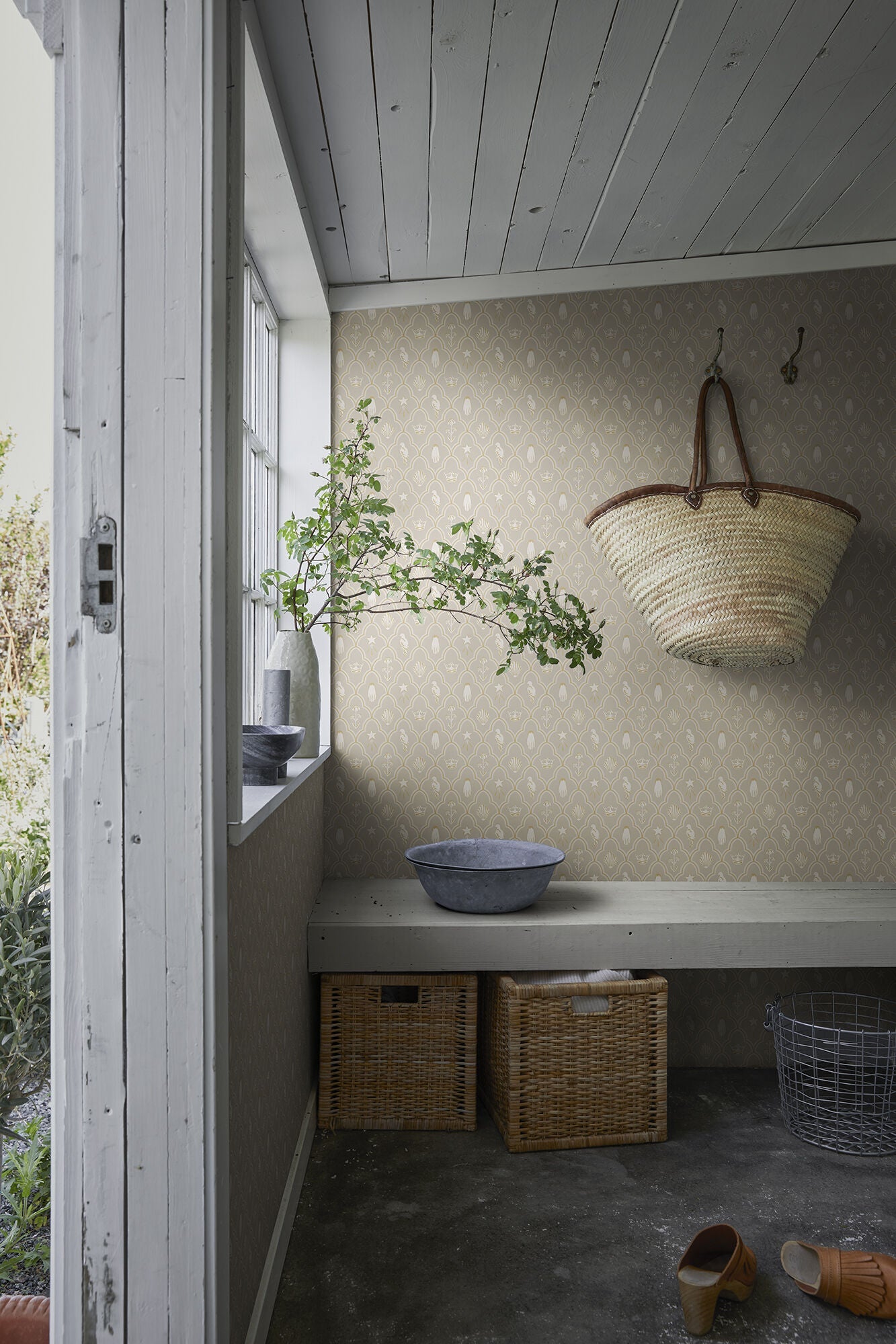S10271 Gray Turtledove Barn Le Village Wallpaper by Sandberg
