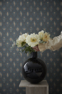 S10272 Indigo Blue Turtledove Barn Le Village Wallpaper by Sandberg