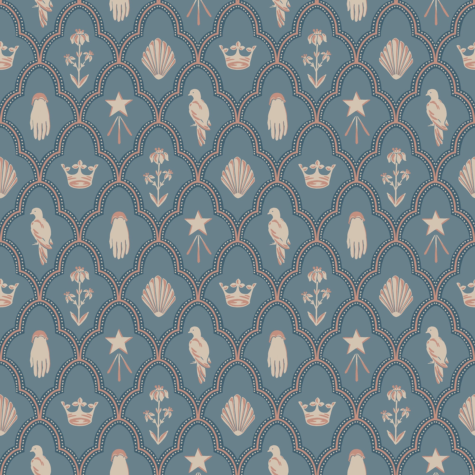 S10272 Indigo Blue Turtledove Barn Le Village Wallpaper by Sandberg