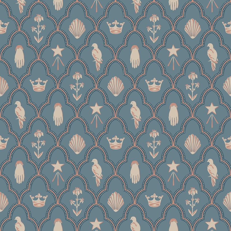 S10272 Indigo Blue Turtledove Barn Le Village Wallpaper by Sandberg